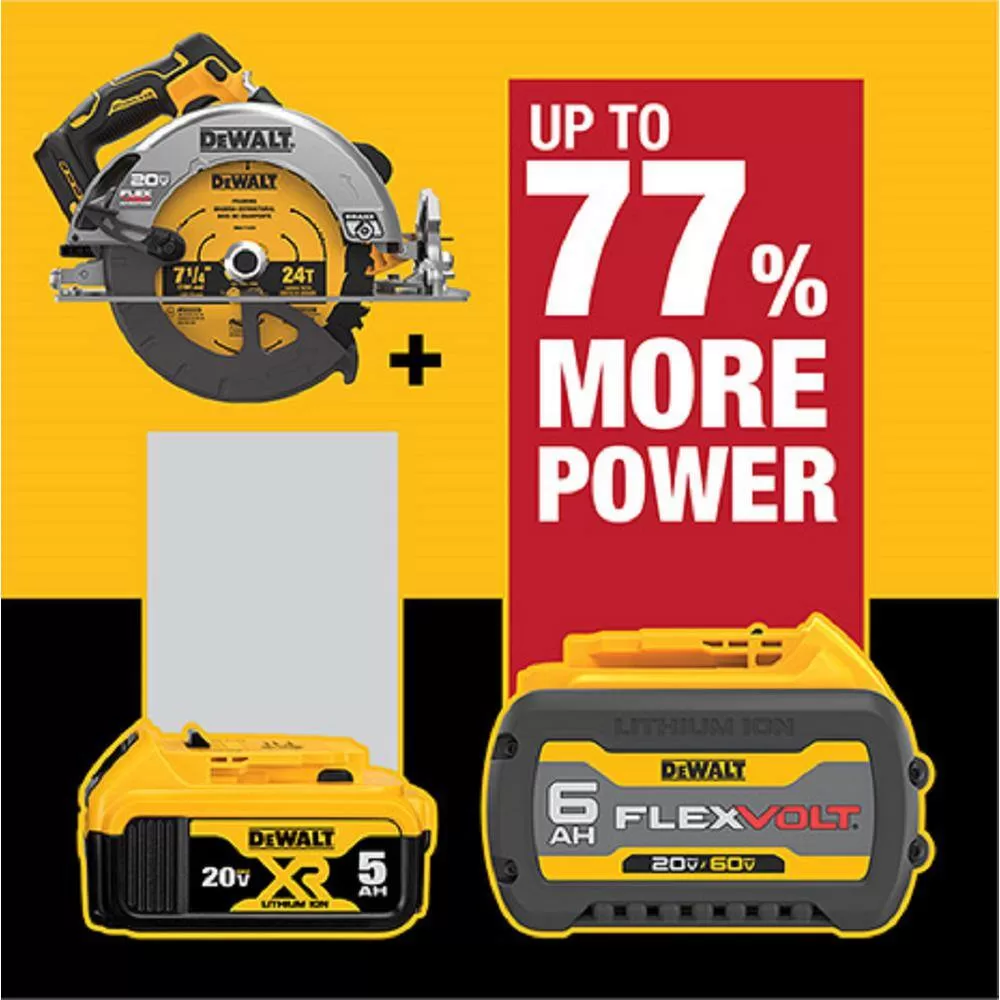 DEWALT DCS573BW606 20V MAX Cordless Brushless 7-1/4 in. Circular Saw with FLEXVOLT Advantage and (1) FLEXVOLT 6.0Ah Battery