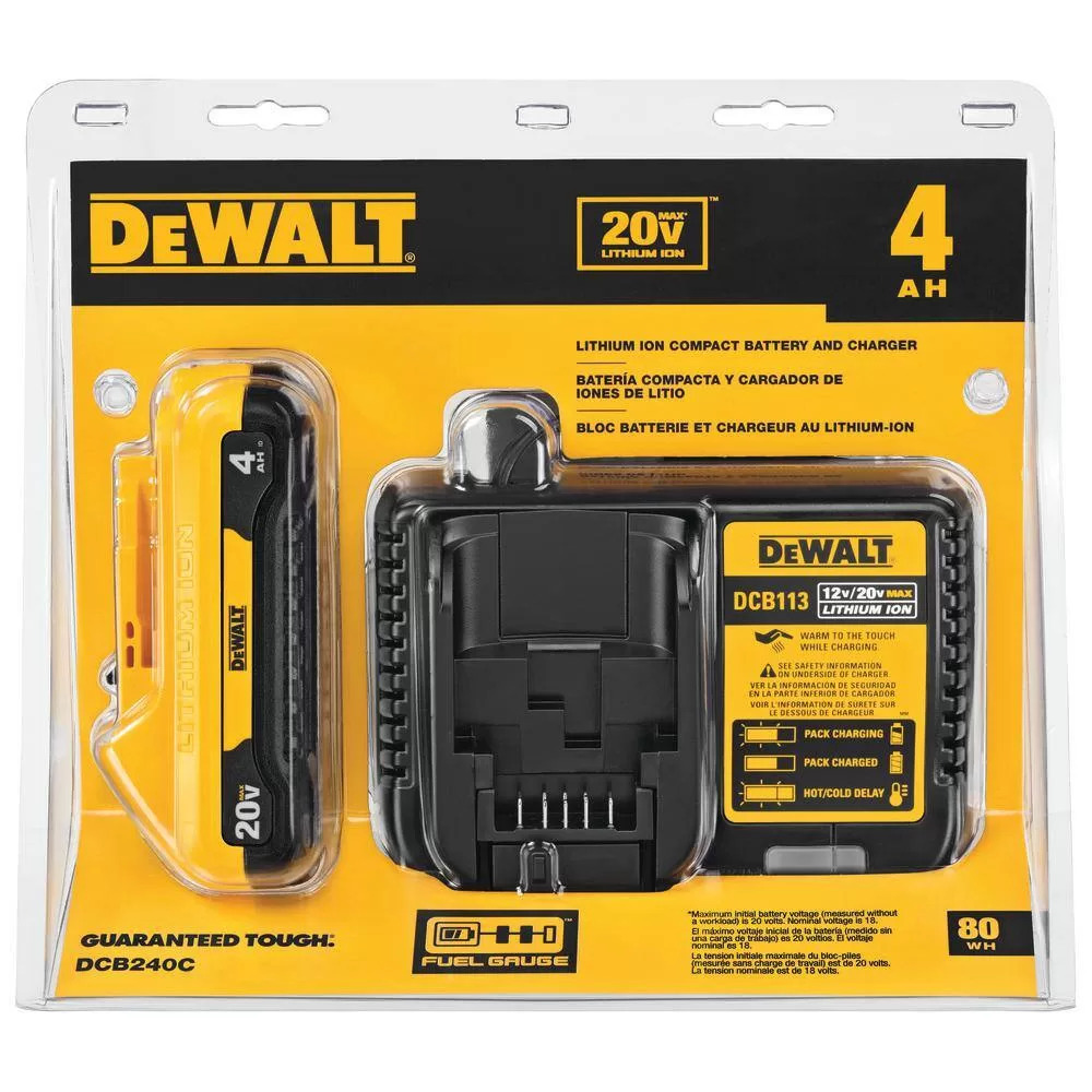 DEWALT DCBL722BWCB240C 20V MAX 125 MPH 450 CFM Cordless Brushless Handheld Blower with 20V Compact Lithium-Ion 4Ah Battery & 12V to 20V Charger
