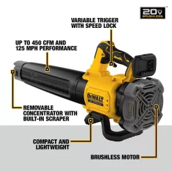 DEWALT DCBL722BWCB240C 20V MAX 125 MPH 450 CFM Cordless Brushless Handheld Blower with 20V Compact Lithium-Ion 4Ah Battery & 12V to 20V Charger