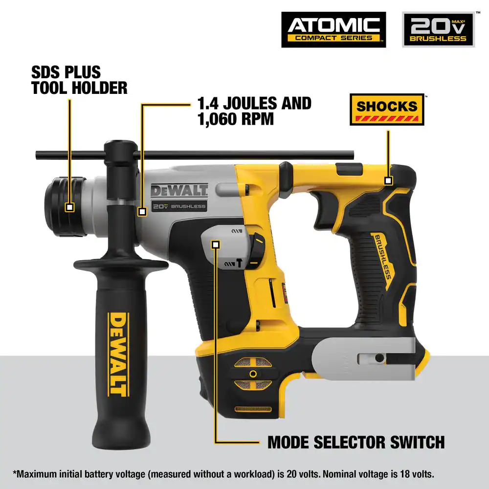 DEWALT DCH172B ATOMIC 20-Volt MAX Cordless Brushless Ultra-Compact 5/8 in. SDS + Hammer Drill (Tool-Only)