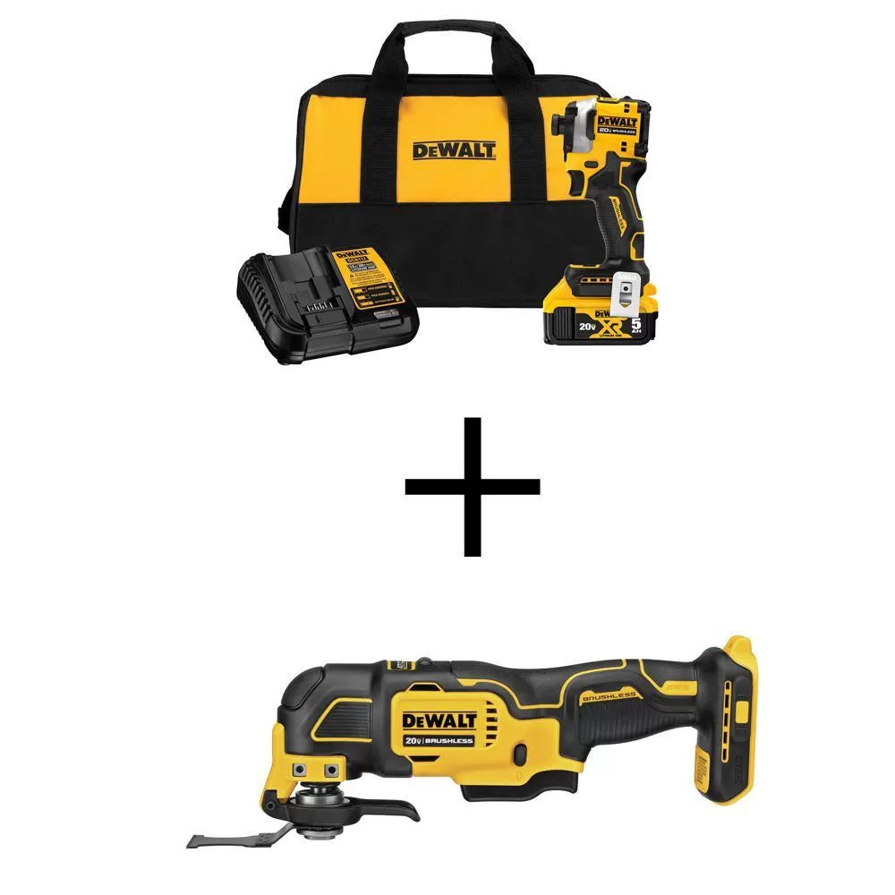 DEWALT DCF850P1WDCS354 ATOMIC 20V MAX Lithium-Ion Cordless Impact Driver Kit and ATOMIC 20V MAX Cordless Brushless Oscillating Multi-Tool