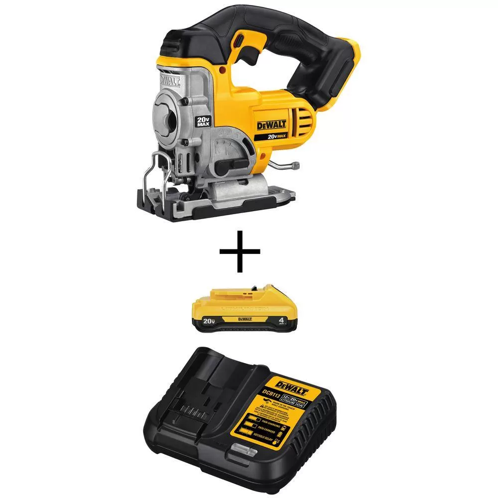 DEWALT DCS331BWDCB240C 20V MAX Cordless Jig Saw, 20V MAX Compact Lithium-Ion 4.0Ah Battery, and 12V to 20V MAX Charger