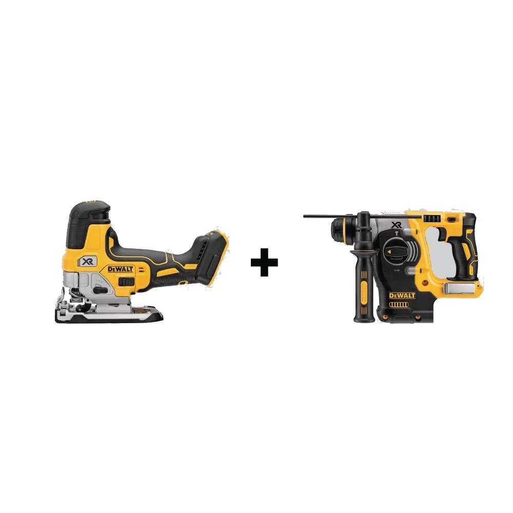 DEWALT DCS335BWDCH273B 20V MAX XR Cordless Barrel Grip Jigsaw and 20V MAX XR Cordless Brushless 1 in. SDS + L-Shape Rotary Hammer (Tools-Only)