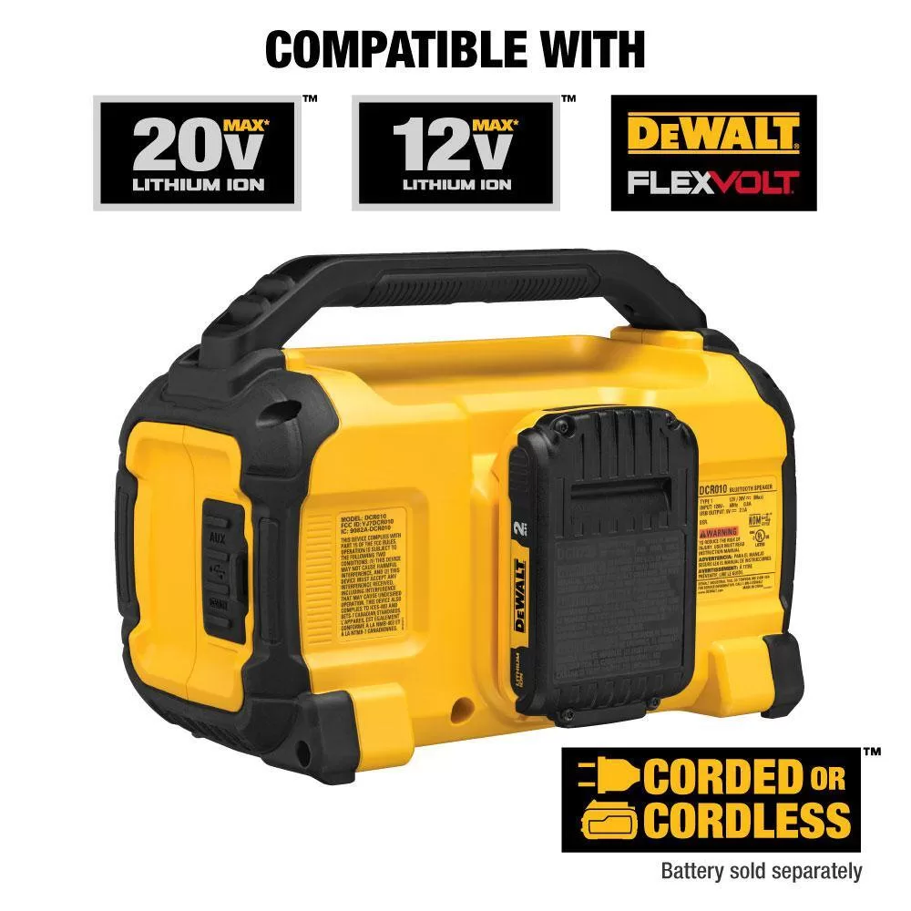 DEWALT DCR010 20V MAX Bluetooth Speaker (Tool Only)
