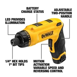 DEWALT DCF680N2 8V MAX Cordless Gyroscopic Screwdriver with Adjustable Handle, (2) 1.0Ah Batteries, Charger, and Bag