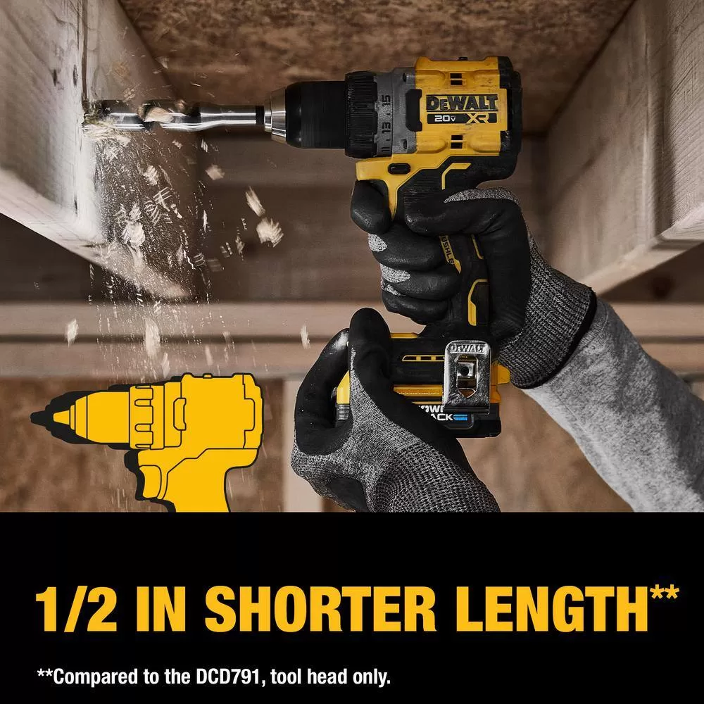 DEWALT DCD800P1 20V MAX XR Lithium-Ion Cordless Compact 1/2 in. Drill/Driver Kit, 20V MAX 5.0Ah Battery, and Charger - Image 8