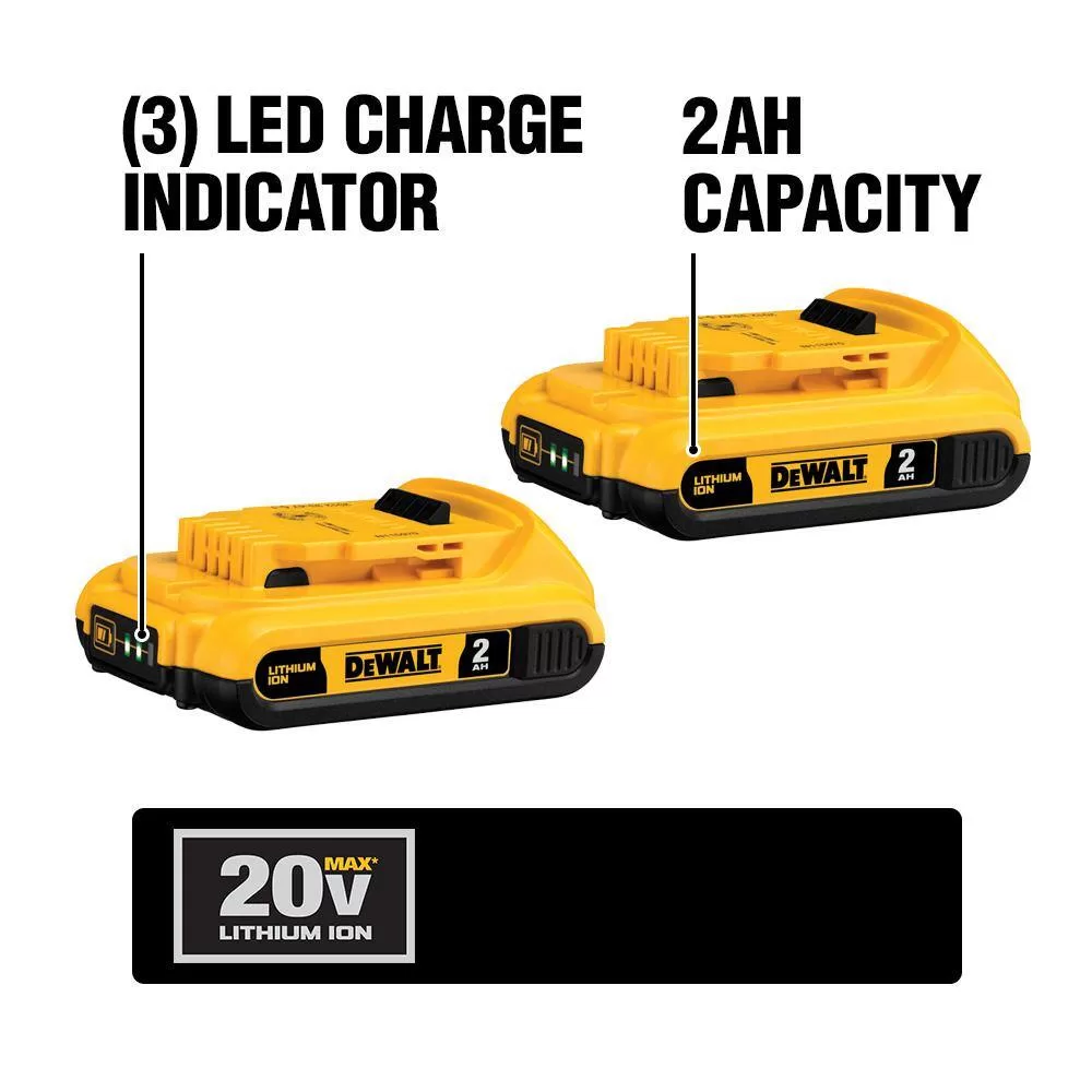 DEWALT DCB203-2 20V MAX Compact Lithium-Ion 2.0Ah Battery Pack (2 Pack)