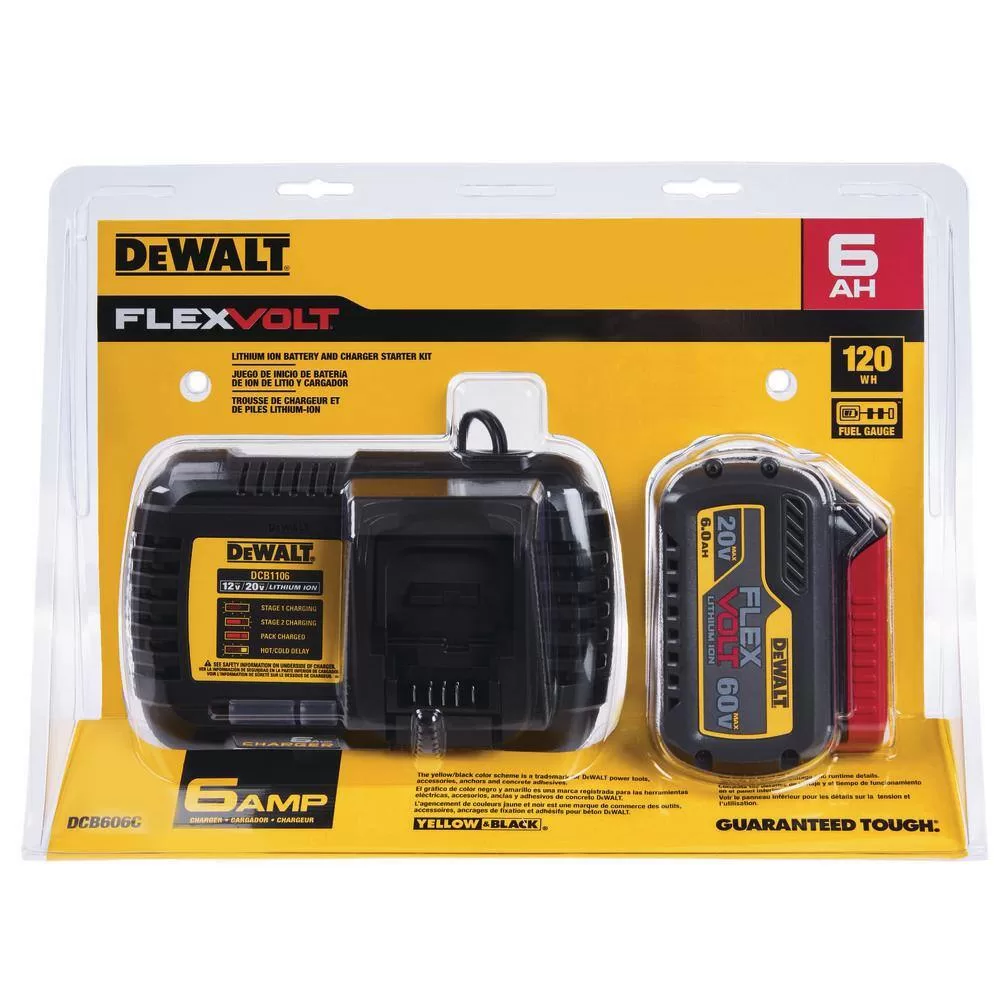 DEWALT DCB606C FLEXVOLT 20V/60V MAX Lithium-Ion 6.0Ah Battery Pack with 6 Amp Output Charger