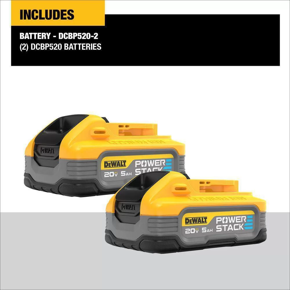 DEWALT DCBP520-2 POWERSTACK 20V Lithium-Ion 5.0Ah Battery Pack (2 Pack)