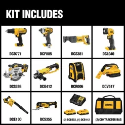 DEWALT 20V MAX Cordless 10 Tool Combo Kit with (2) 20V 2.0Ah Batteries, Charger, and Bag