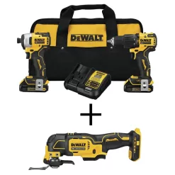 DEWALT DCK279C2WDCS354 ATOMIC 20V MAX Cordless Brushless Hammer Drill/Impact 2 Tool Combo Kit, Oscillating Tool, and (2) 1.3Ah Batteries