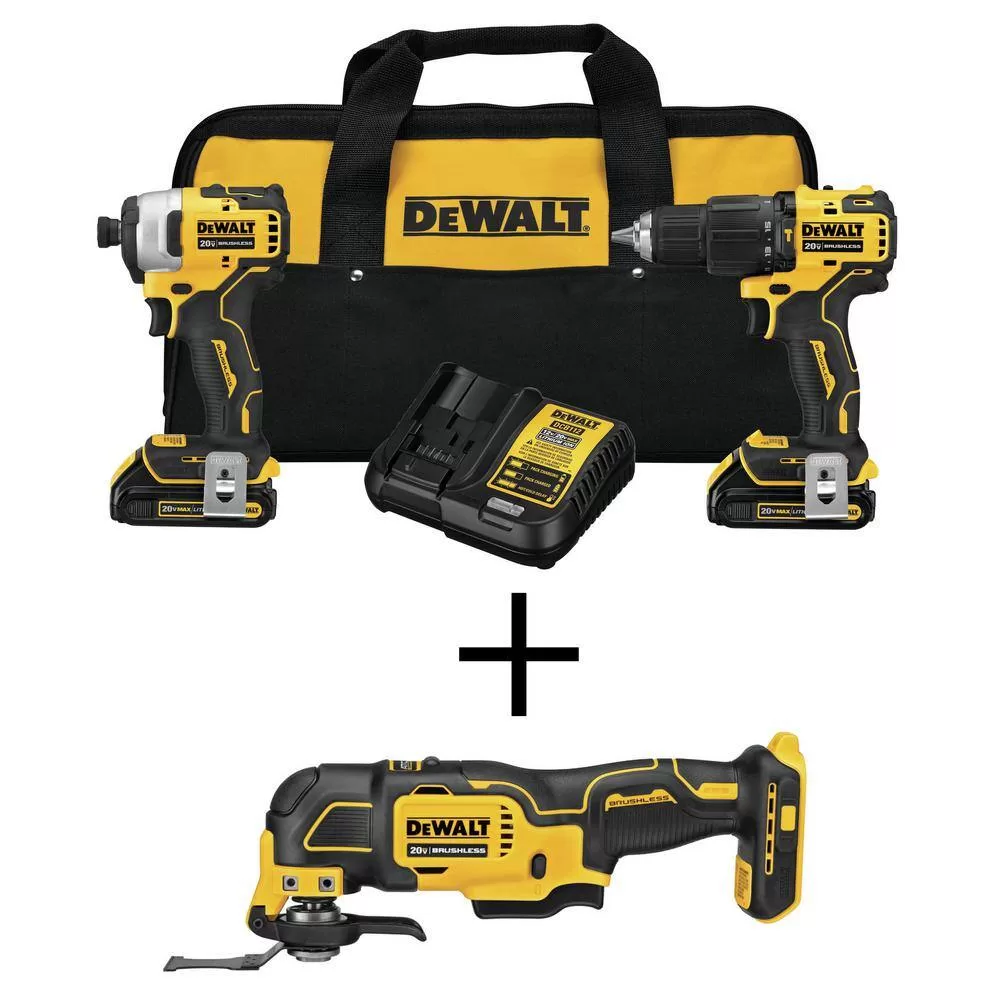 DEWALT DCK279C2WDCS354 ATOMIC 20V MAX Cordless Brushless Hammer Drill/Impact 2 Tool Combo Kit, Oscillating Tool, and (2) 1.3Ah Batteries