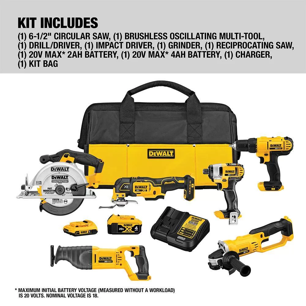 DEWALT DCK661D1M1 20V MAX Cordless 6 Tool Combo Kit with (1) 20V 4.0Ah Battery, (1) 20V 2.0Ah Battery, and Charger
