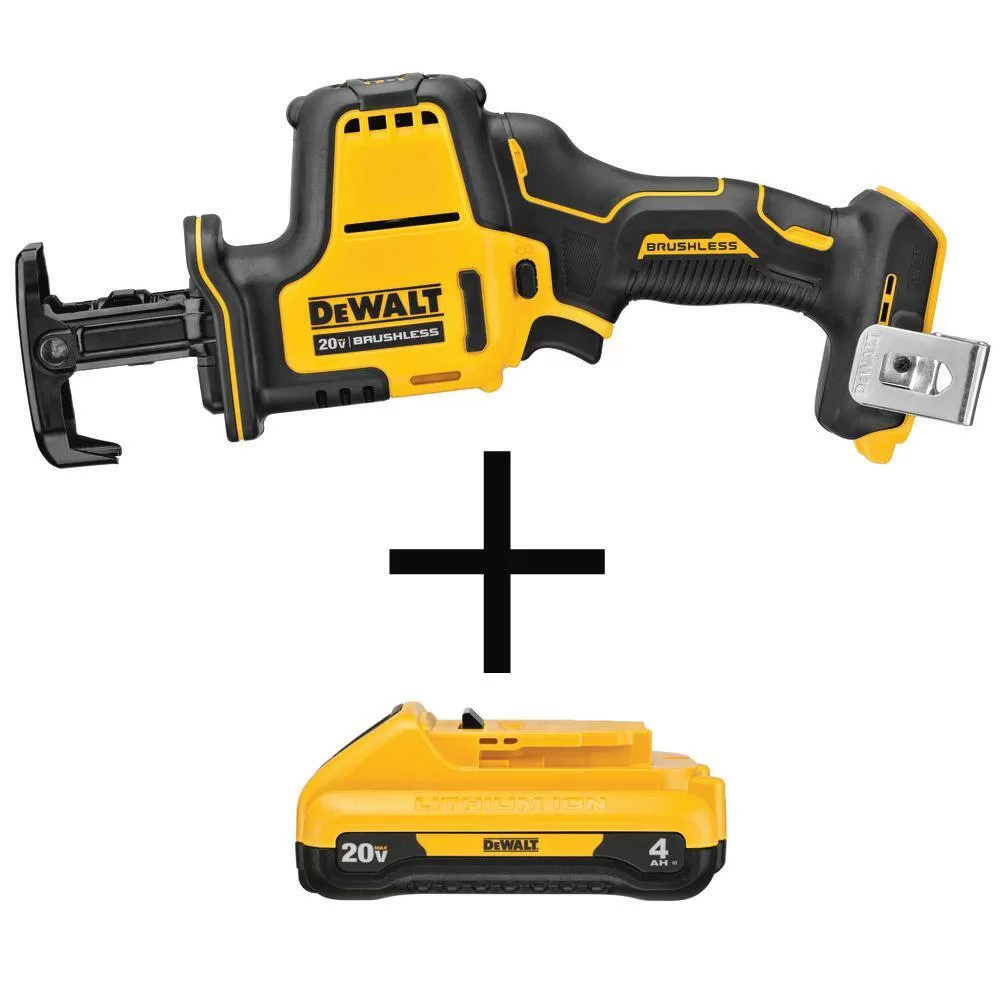 DEWALT DCS369BW240 ATOMIC 20V MAX Cordless Brushless Compact Reciprocating Saw and (1) 20V MAX Compact Lithium-Ion 4.0Ah Battery