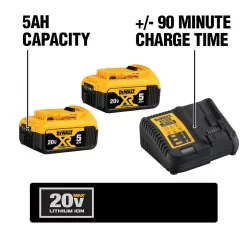 DEWALT DCB2052CKW367 20V MAX XR Cordless Brushless Compact Reciprocating Saw, (2) 20V MAX XR Premium Lithium-Ion 5.0Ah Batteries, and Charger