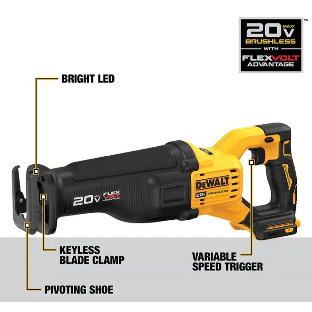 DEWALT DCS386BW606 20V MAX Lithium Ion Cordless Brushless Reciprocating Saw with FLEXVOLT Advantage and FLEXVOLT 6.0Ah Battery
