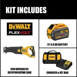 DEWALT DCS389X1 FLEXVOLT 60V MAX Cordless Brushless Reciprocating Saw with (1) FLEXVOLT 9.0Ah Battery