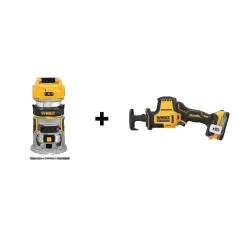DEWALT DCW600BWCS369E1 Atomic 20-Volt MAX Cordless Brushless Compact Reciprocating Saw & Brushless Compact Router with 1.7 Ah Battery & Charger