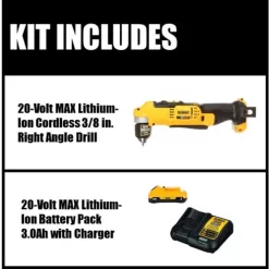 DEWALT DCB230CW740B 20V MAX Cordless 3/8 in. Right Angle Drill/Driver and (1) 20V 3.0Ah Battery and Charger