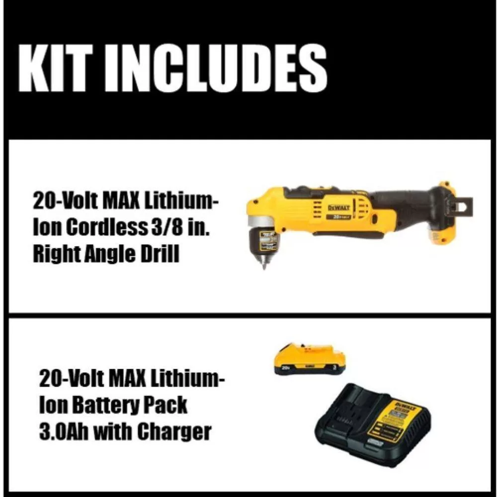 DEWALT DCB230CW740B 20V MAX Cordless 3/8 in. Right Angle Drill/Driver and (1) 20V 3.0Ah Battery and Charger