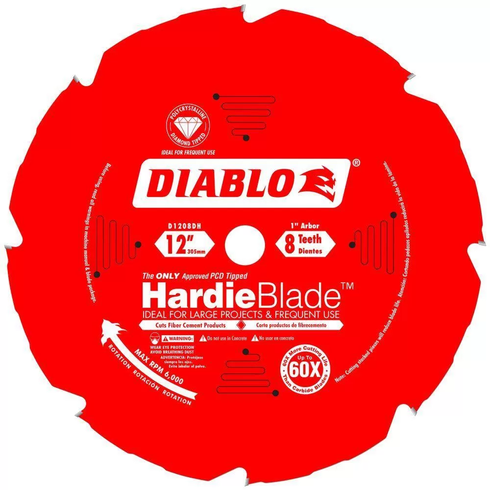 DIABLO D1208DH HARDIEBlade 12 in. x 8-Tooth Polycrystalline Diamond (PCD) Tipped Fiber Cement Circular Saw Blade