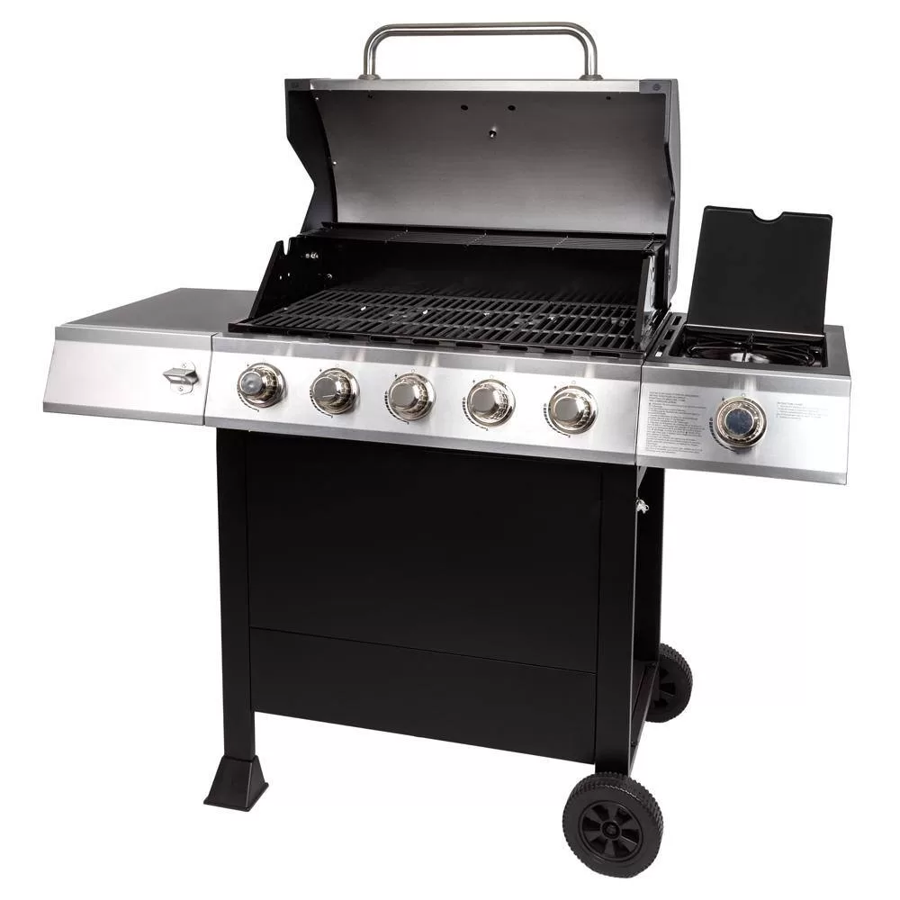 Dyna-Glo DGB515SDP-D 5-Burner Open Cart Propane Gas Grill in Stainless Steel with Side Burner