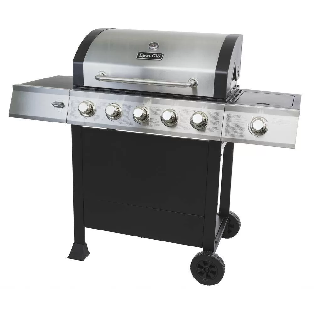 Dyna-Glo DGB515SDP-D 5-Burner Open Cart Propane Gas Grill in Stainless Steel with Side Burner