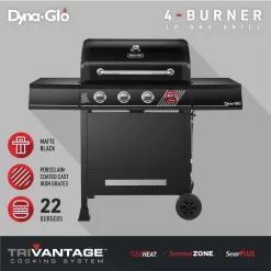 Dyna-Glo DGH450CRP 4-Burner Propane Gas Grill in Matte Black with TriVantage Multifunctional Cooking System