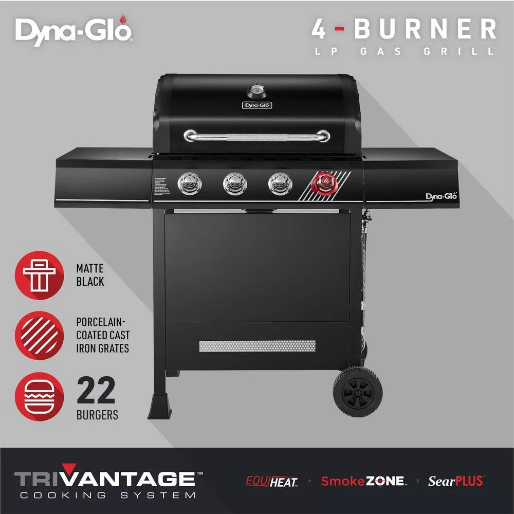 Dyna-Glo DGH450CRP 4-Burner Propane Gas Grill in Matte Black with TriVantage Multifunctional Cooking System