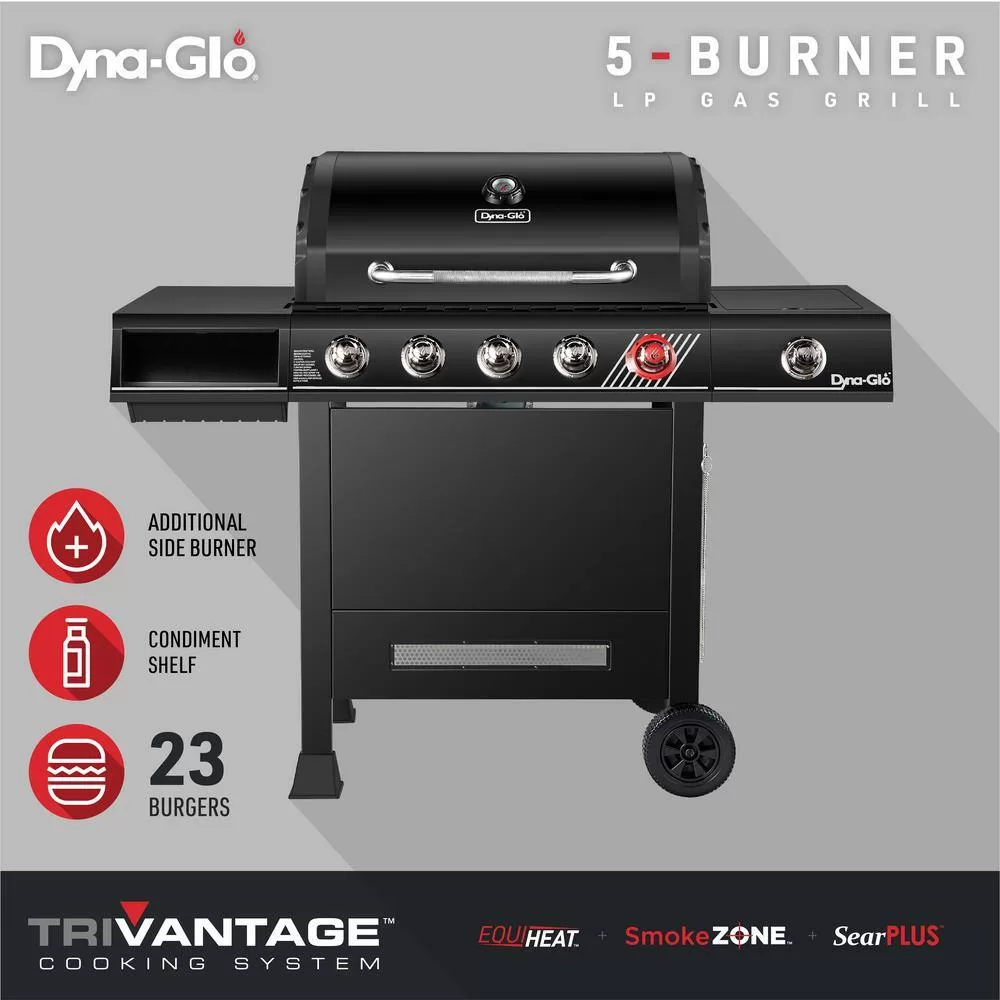 Dyna-Glo DGH474CRP 5-Burner Propane Gas Grill in Matte Black with TriVantage Multifunctional Cooking System