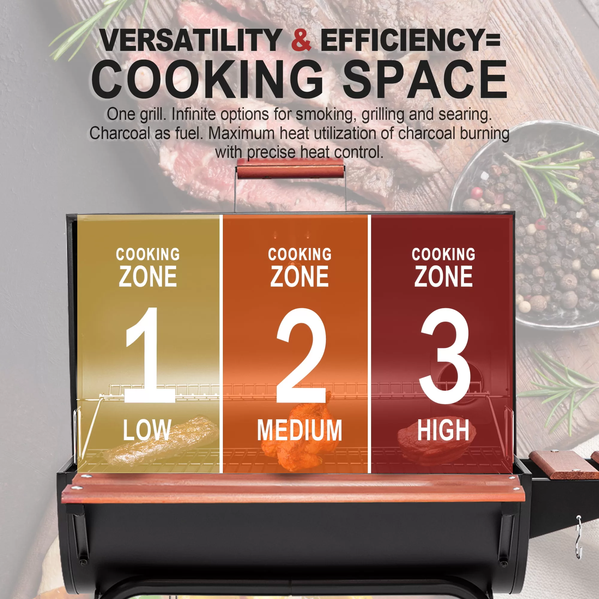 Royal Gourmet CC1830V 30" Barrel Charcoal Grill with Wood-Painted Side Table and Front Table