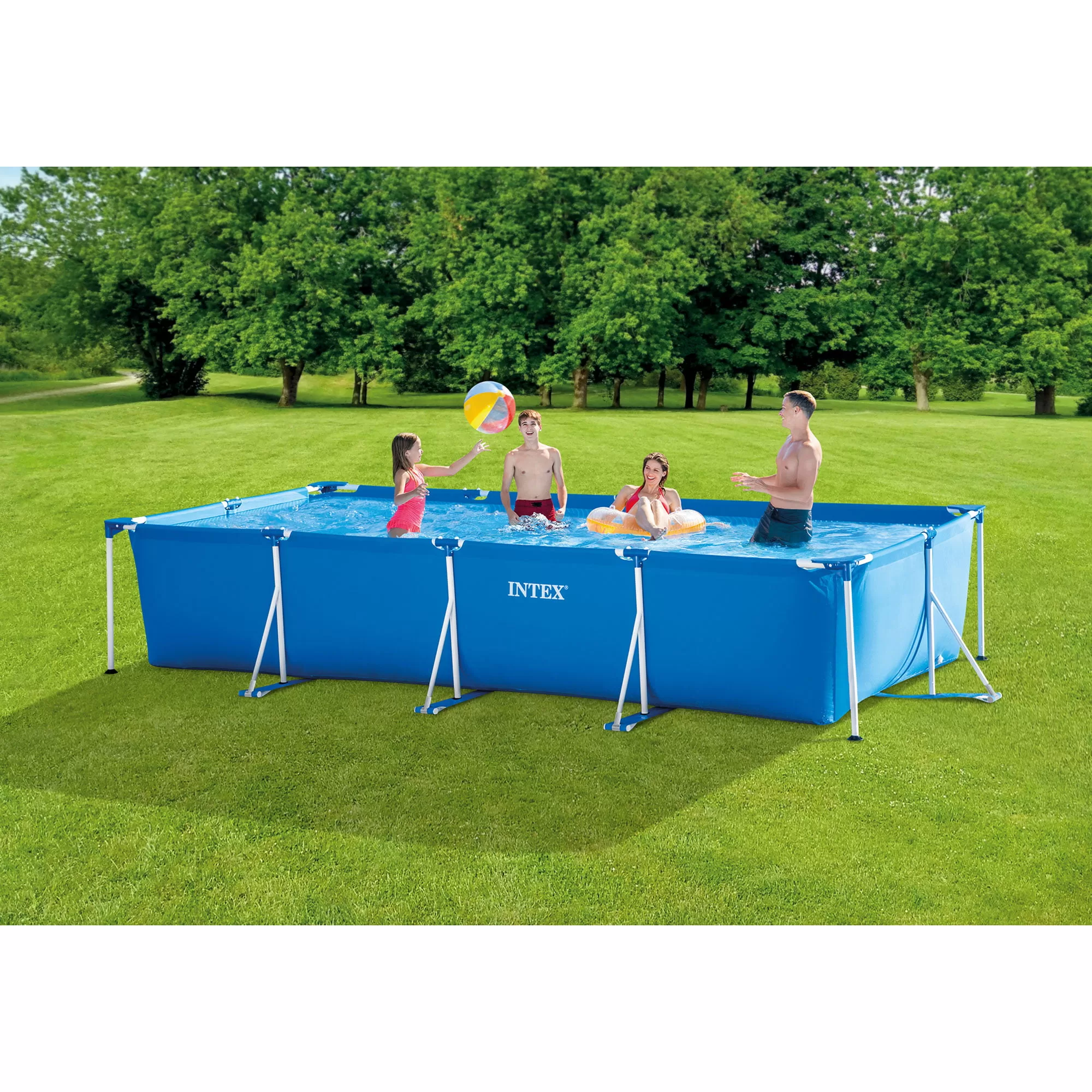 Intex 14ft x 33in Rectangular Above Ground Backyard Swimming Pool with Filter