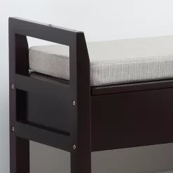 Roundhill Furniture Vannes Storage & Upholstered Bench, Espresso