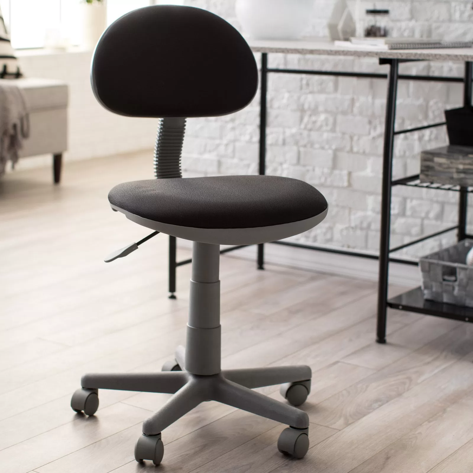 Calico Designs Study Zone II Writing Desk (39.5" W x 23.75" D top) and Task Chair Set in Black and Spatter Gray