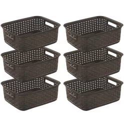 Sterilite Decorative Wicker Style Short Weave Storage Basket, Espresso (24 Pack)
