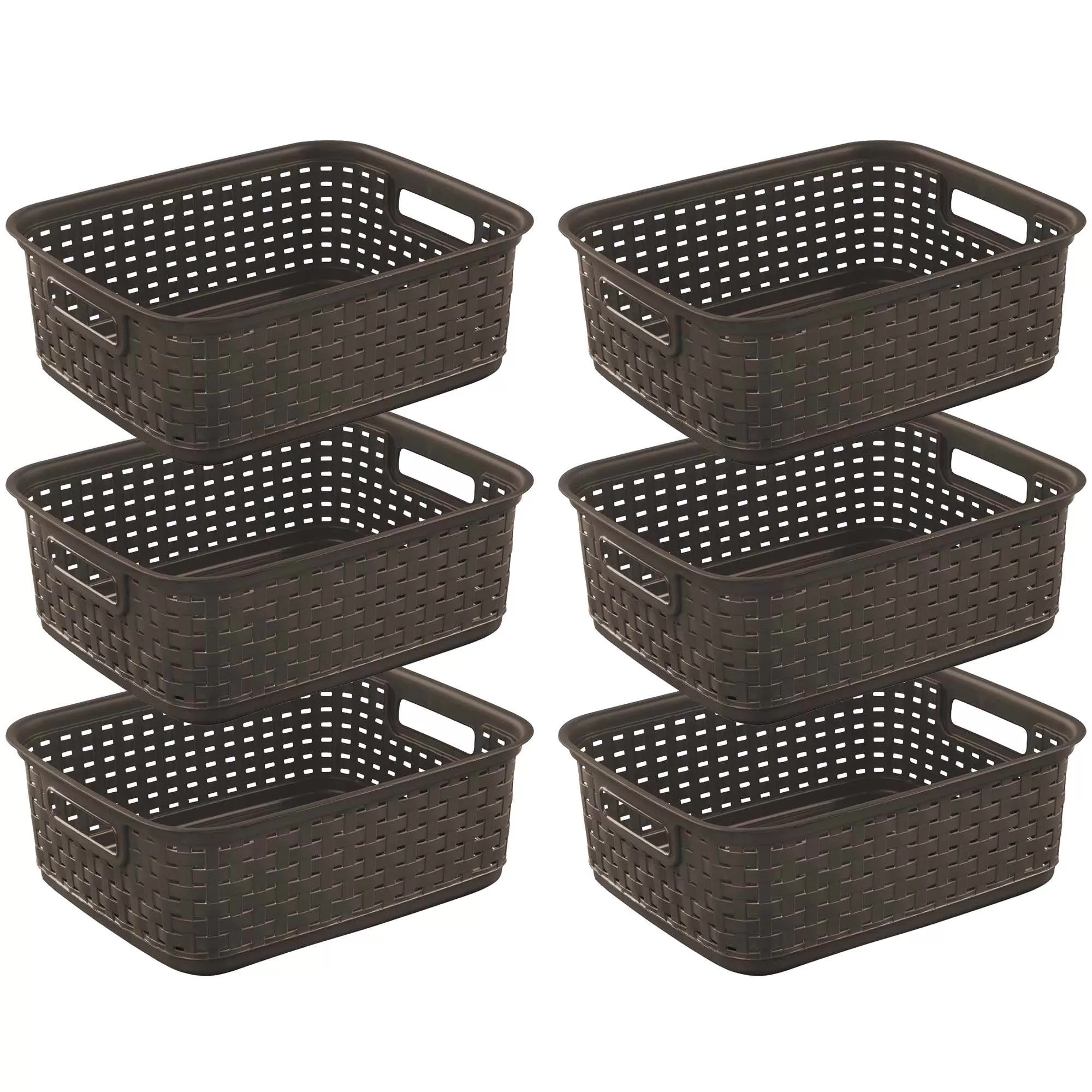 Sterilite Decorative Wicker Style Short Weave Storage Basket, Espresso (24 Pack)