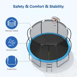 Nazhura Trampoline 12 ft with Enclosure and Basketball Hoop, 1300lbs Capacity