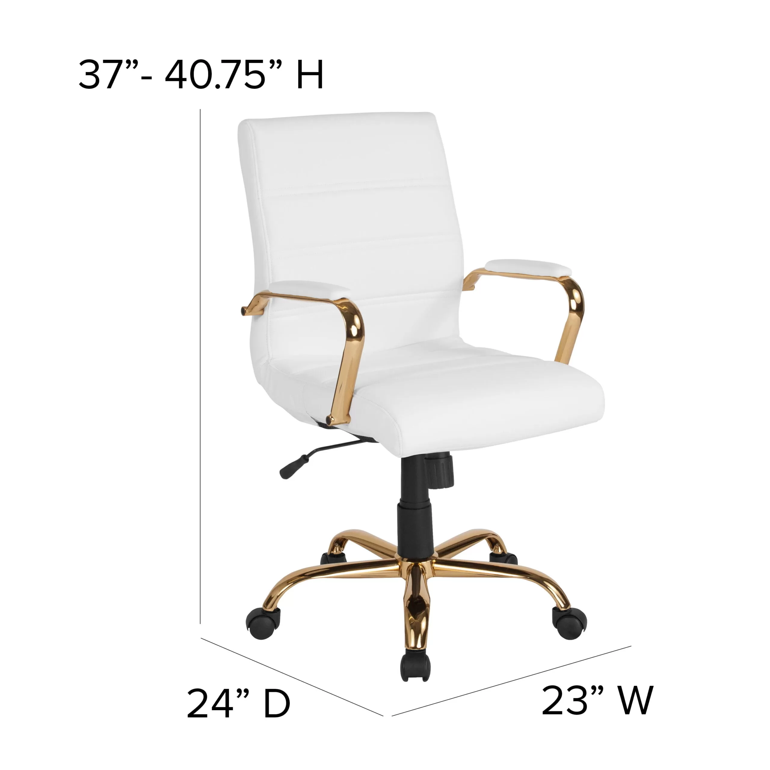 Flash Furniture Mid-Back White LeatherSoft Executive Swivel Office Chair with Gold Frame and Arms