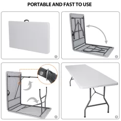 SuperDeal 8ft x 2.5ft Rectangle Folding Table Portable Picnic W/Handle White