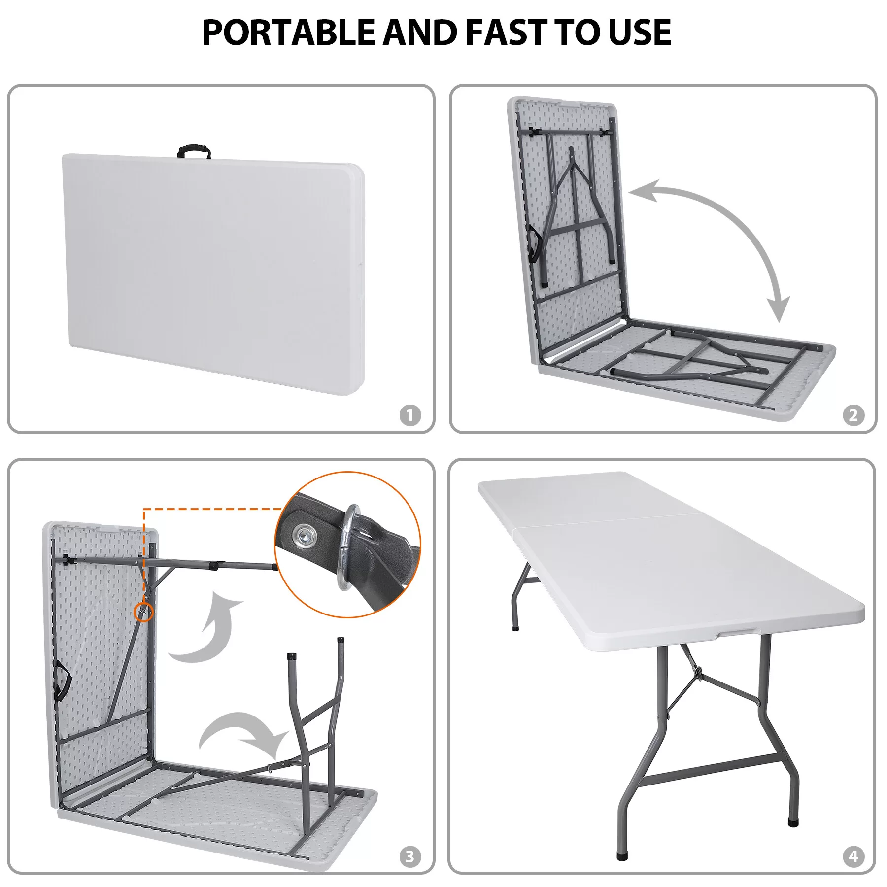 SuperDeal 8ft x 2.5ft Rectangle Folding Table Portable Picnic W/Handle White