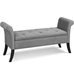SmileMart Button Tufted Ottoman Storage Bench with Rolled Arms, Light Gray Fabric