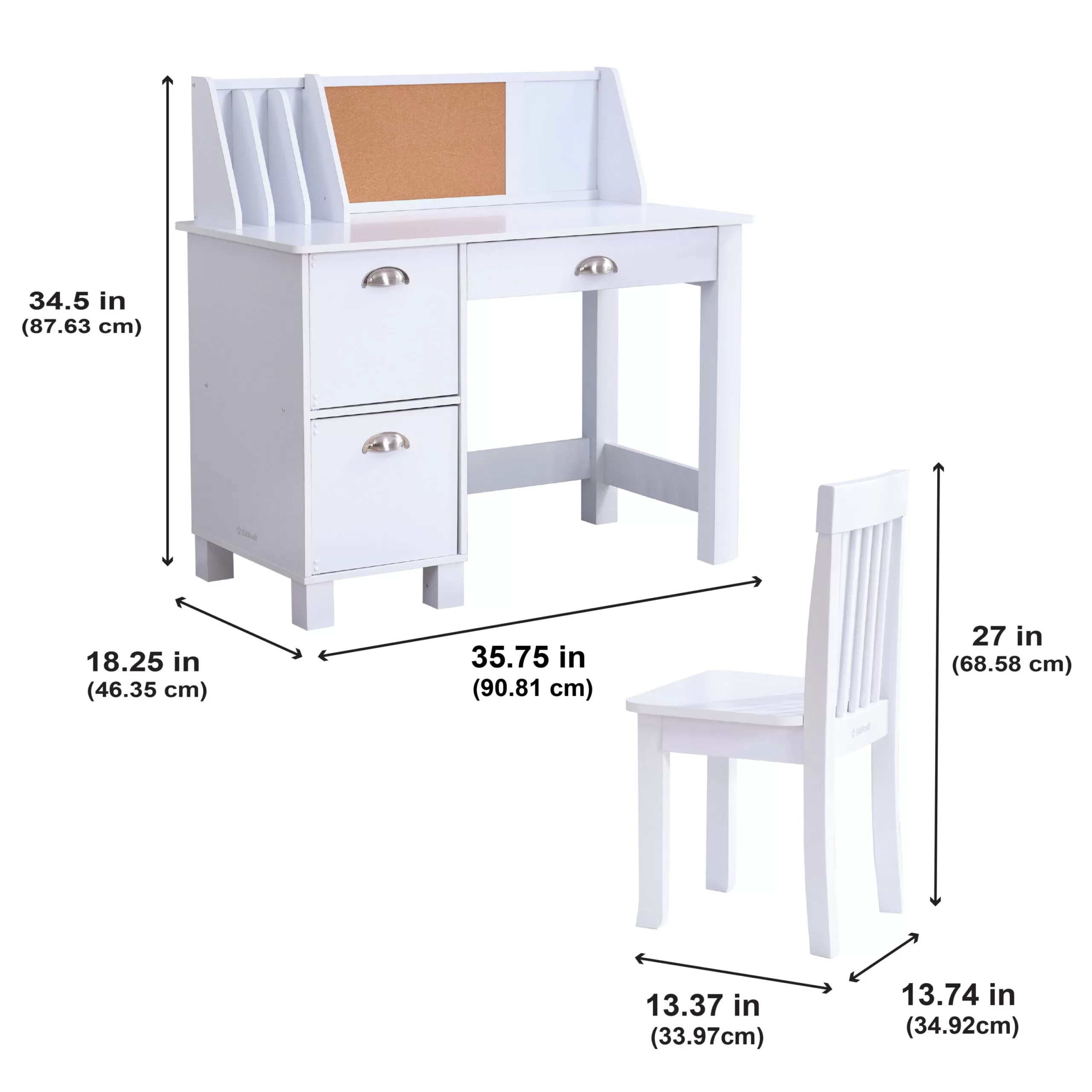 KidKraft Children's Wooden Study Desk with Chair, White