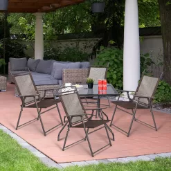 Costway Set of 4 Patio Folding Sling Chairs Steel Textilene Camping Deck Garden Pool