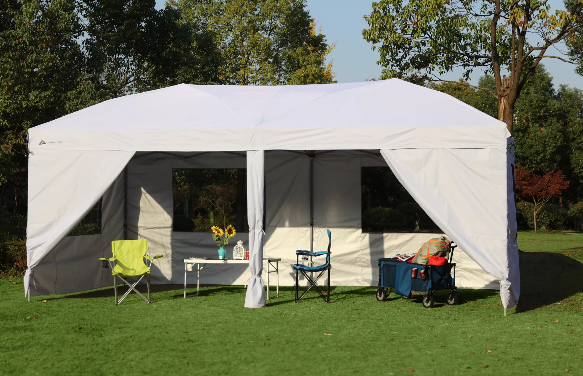Ozark Trail 20' x 10' Straight Leg (200 Sq. ft Coverage), White, Outdoor Easy Pop up Canopy