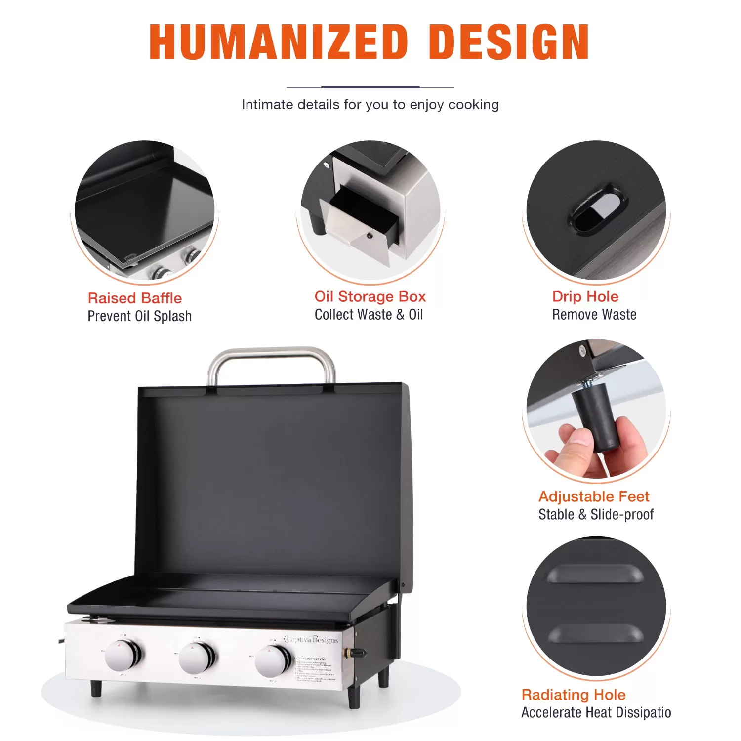 MF Studio 22-Inch Tabletop Griddle Portable Propane Gas Griddle with 3 Burners - Black