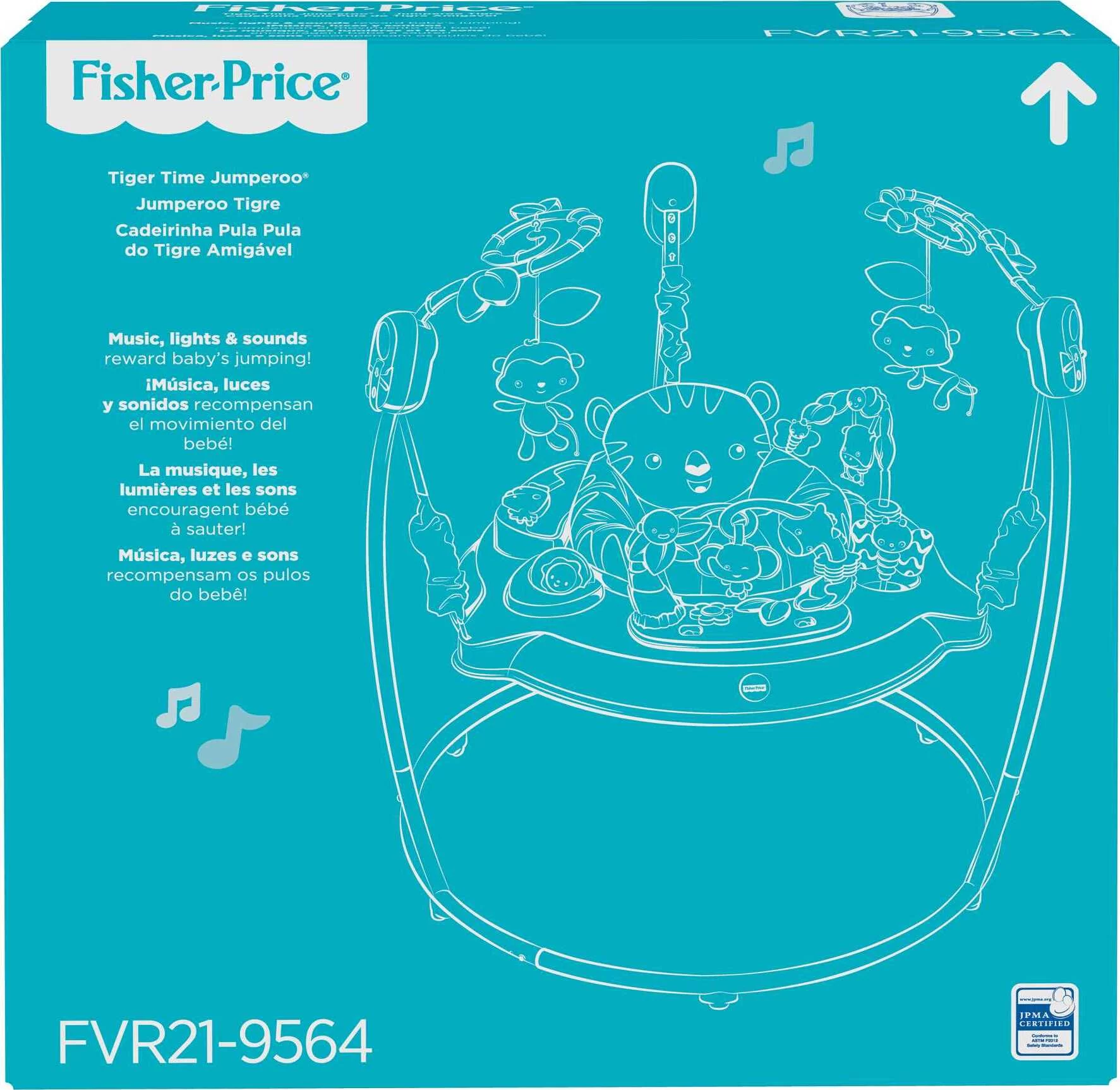 Fisher-Price Baby Bouncer Tiger Time Jumperoo Activity Center with Lights Music and Toys - Image 2