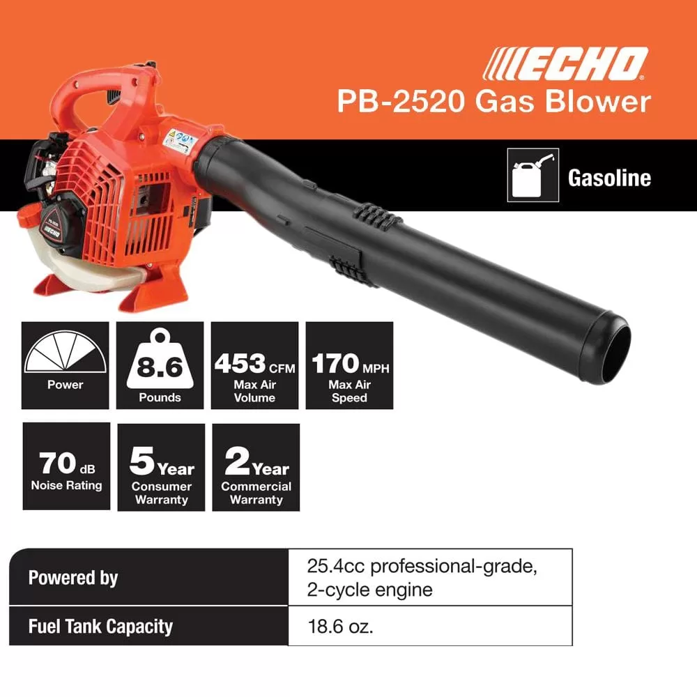 ECHO PB-2520 170 MPH 453 CFM 25.4 cc Gas 2-Stroke Cycle Handheld Leaf Blower