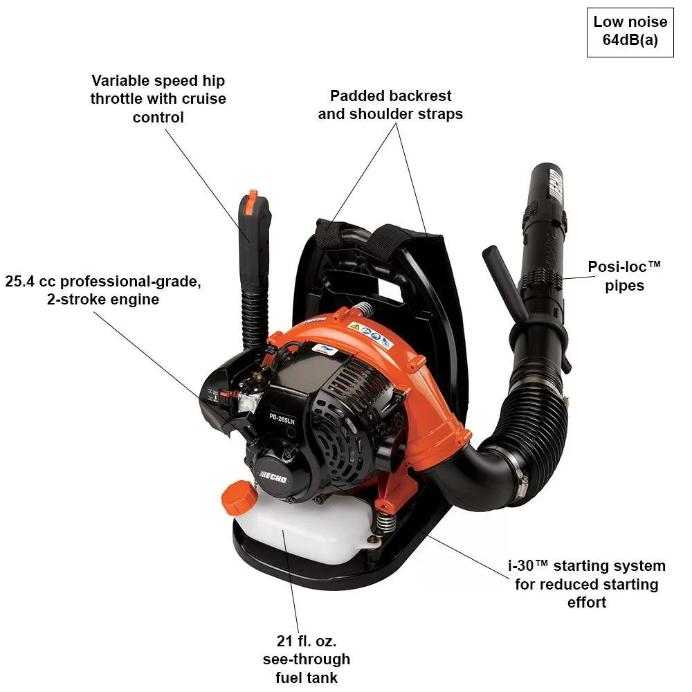 ECHO PB-265LN 158 MPH 375 CFM 25.4 cc Gas 2-Stroke Cycle Backpack Leaf Blower with Hip Throttle