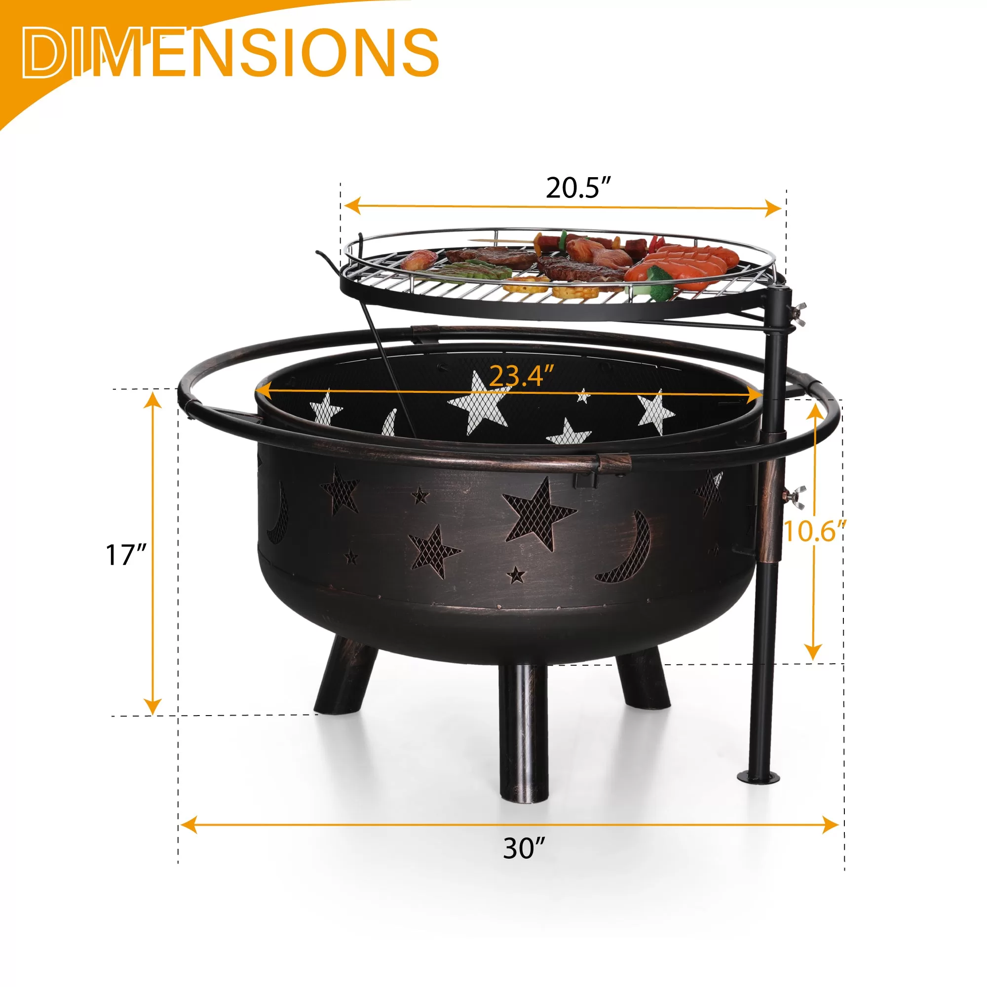 Sophia & William 30" 2 in 1 Outdoor Wood Burning Fire Pit Firepit Bowl with Cooking Grate