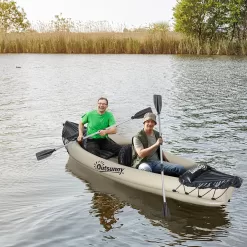 Outsunny 2 Person Inflatable Kayak, Includes Paddles, Repair Kit, Portable Tandem Blow Up Boat, Beige